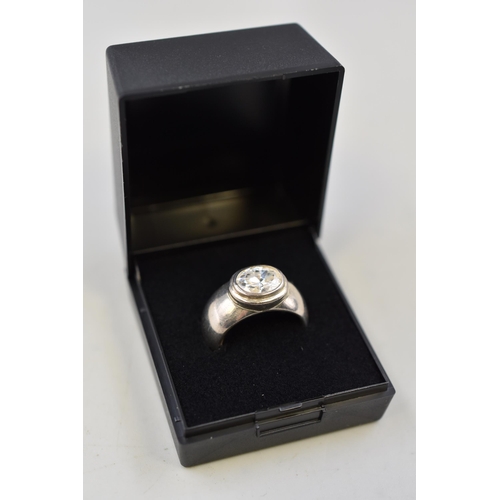 109 - Silver 925 Chunky Clear Stone Ring Size N Complete with Presentation Box