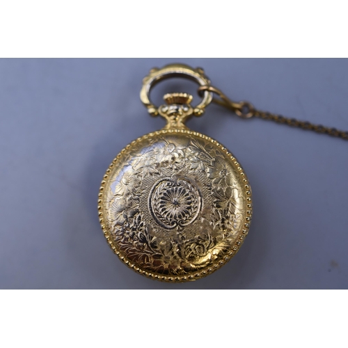 111 - Miniature Elegant Fob Watch with Chain Ticking away Nicely