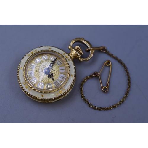 111 - Miniature Elegant Fob Watch with Chain Ticking away Nicely