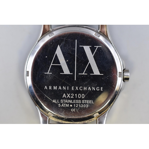 114 - A Gent's Armani Exchange Quartz Watch, With Leather Strap. Working