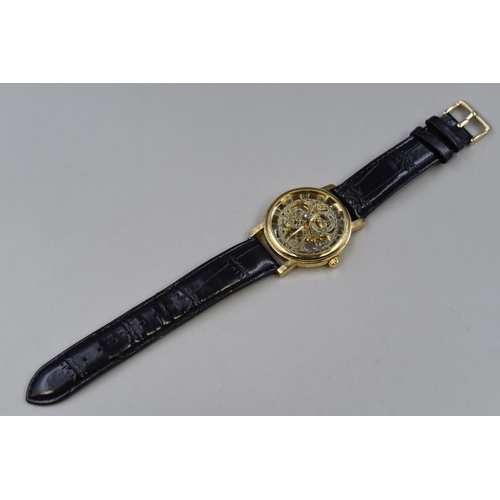 120 - A Gold Tone Mechanical Gents Skeleton Watch, Working