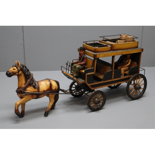 404 - Vintage Horse and Stagecoach Complete With Figures and Luggage, Approx 40 Inch in Length A/F