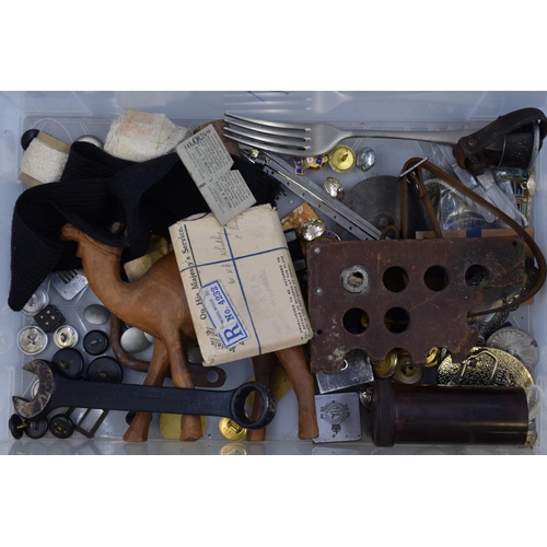 320A - Mixed Box of Collectible Items to Include Army Buttons, Decorative Camel, Spanner and More