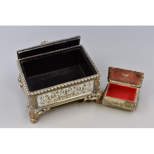 434 - A Silver Gilt Rococo Style Mirrored Jewellery Box, With Metal Art Nouveau Style Trinket Box