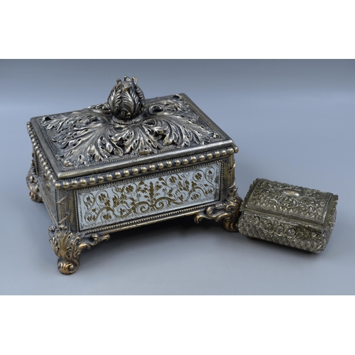 434 - A Silver Gilt Rococo Style Mirrored Jewellery Box, With Metal Art Nouveau Style Trinket Box