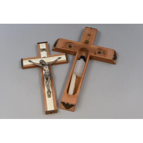 439 - Large Wooden Catholic Sick Call / Last Rites Crucifix (33cm)