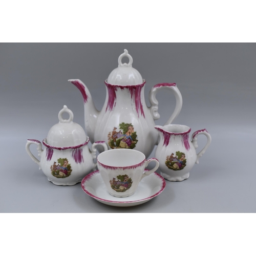 444 - Fifteen Piece Victorian Scene Musical Tea Set Made in Japan