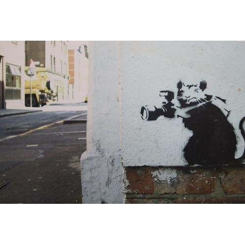 453 - Three Banksy Prints on Wooden Base to include Media Rat, Sniff Snorting Cop and Grim Reaper approx 1... 