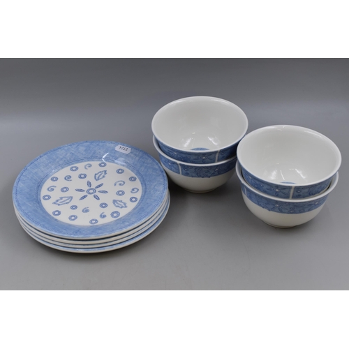 458 - Collection of Fine Quality Portmeirion Brittany Denim Pattern to include Four Bowls and Four Plates