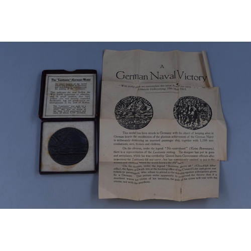 149 - German WWI Replica The Lusitania Medal Complete with case