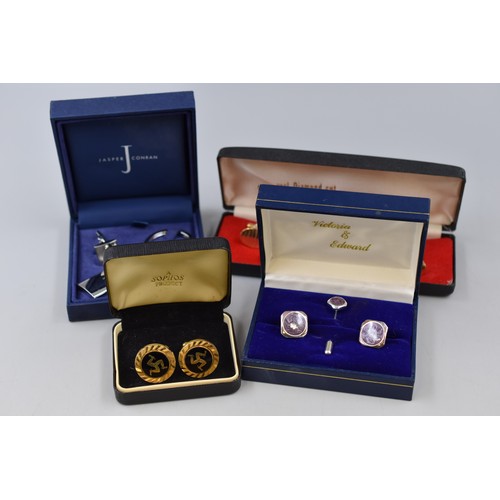 469 - Four Pairs of Cufflinks to Include Jasper Conran (+ Tie Clip), Purple Styled Cufflinks (+ Tie Clip) ... 