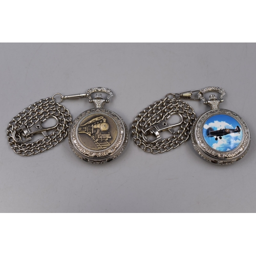 154 - Two Quartz Pocket Watches complete with Chains .