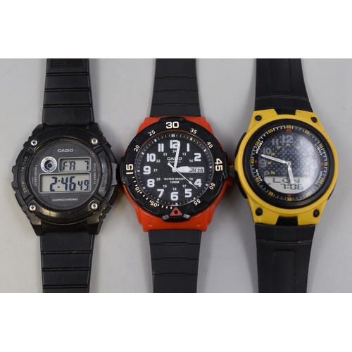 159 - Three Casio Quartz Watch with Rubberised Straps (Working)