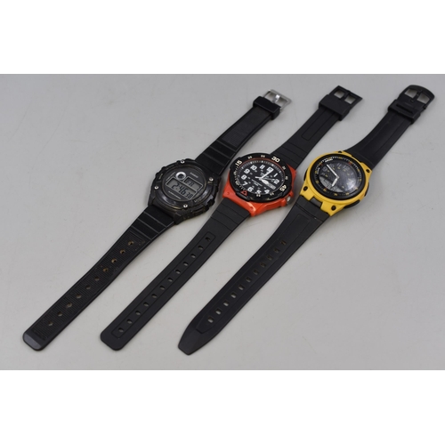 159 - Three Casio Quartz Watch with Rubberised Straps (Working)