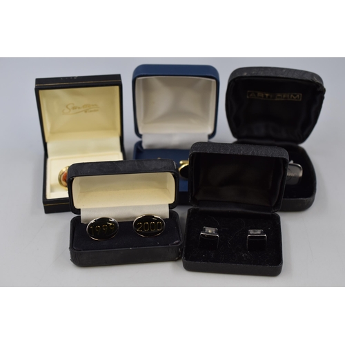 164 - Five Pairs of Cufflinks to Include Masric, 1999 & 2000, Black Square Styled and More