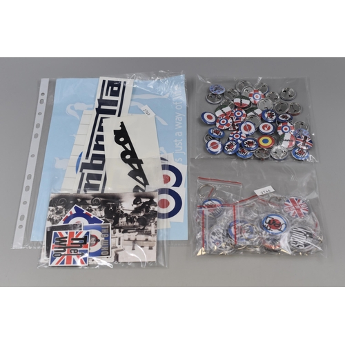 586 - A Selection of Mod Memorabilia To Include Fifty Badges, Ten Keyrings, Four Postcards, Five Fridge Ma... 