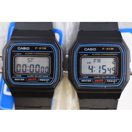 166 - Two Casio Digital F-91W Digital Watches, Working