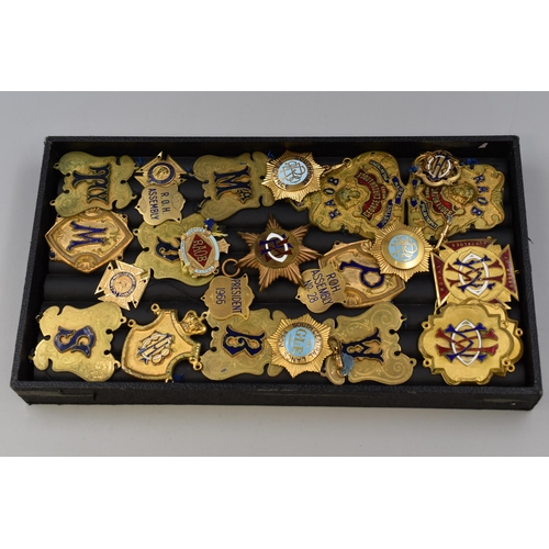 171 - A large collection of Buffalo sash badges from various lodges.