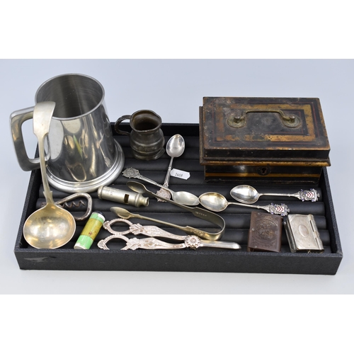 173 - A Selection of Collectables To Include Military Whistle, Tankard, Vesta Cases, Silver Plated Grape S... 