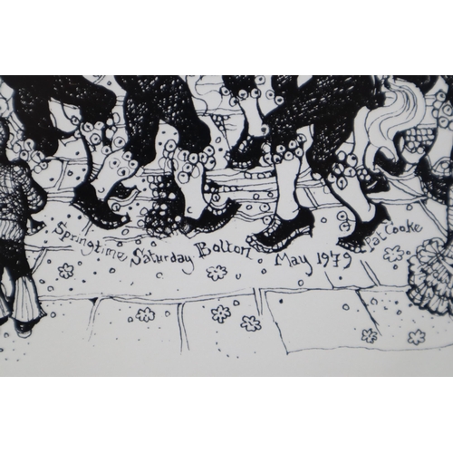 490 - A Signed Pat Cooke (1935-2000) Print of Original Pen and Ink Depicting Morris Dancers Outside 'Ye Ol... 