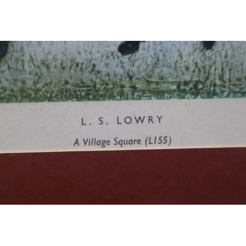 493 - A Framed and Glazed LS Lowry Print Titled 'A Village Square', Approx 27