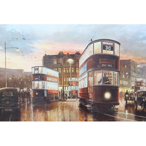 495 - Large Framed and Glazed Print ' In Town Tonight' By Don Breckon 79, Approx 85 x 61cm