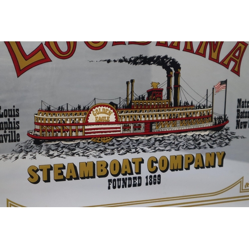 499 - Louisiana Steamboat Company Advertising Mirror in Wooden Frame (66cm x 50cm)