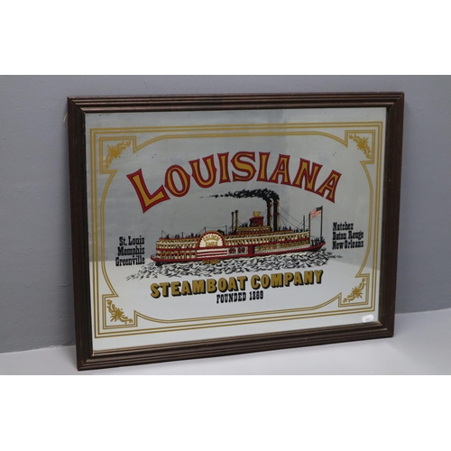 499 - Louisiana Steamboat Company Advertising Mirror in Wooden Frame (66cm x 50cm)