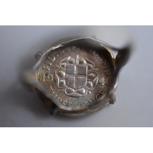 197 - Two Vintage Coin Rings to Include Silver 1940 Three penny and 1955 Shilling Ring with Gift Box