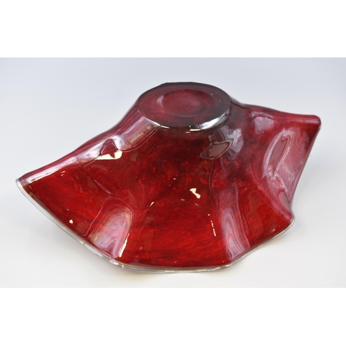 396 - A Red Glass Marbled Effect Centrepiece Bowl, Approx 7