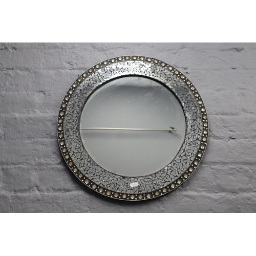 755 - Decorative Circular Mirror With Clear Stone and Cracked Mirror Frame 20