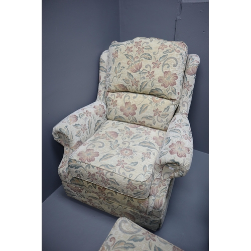 729 - A pair of conservatory chairs and poofe, very comfy (37H x 34W x 35D) Easy to remove covers for wash... 