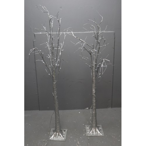 732 - Two Large Decorative Light-Up Silver Glitter Trees Both working when tested approx 56