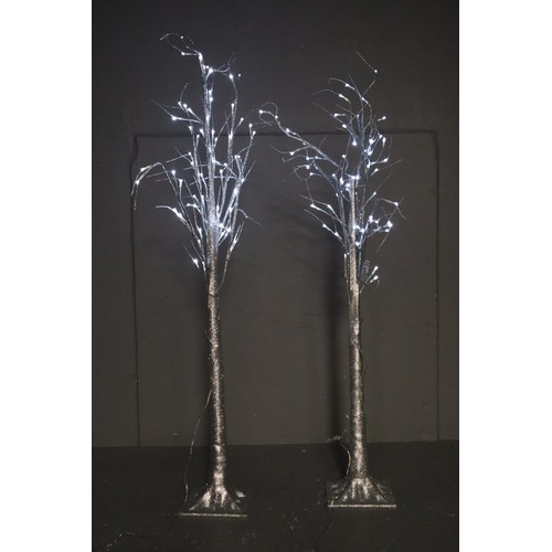 732 - Two Large Decorative Light-Up Silver Glitter Trees Both working when tested approx 56