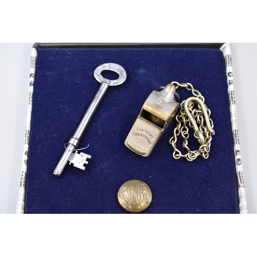 243A - Great Western Railway Acme Thunderer Whistle, Key and Uniform Button