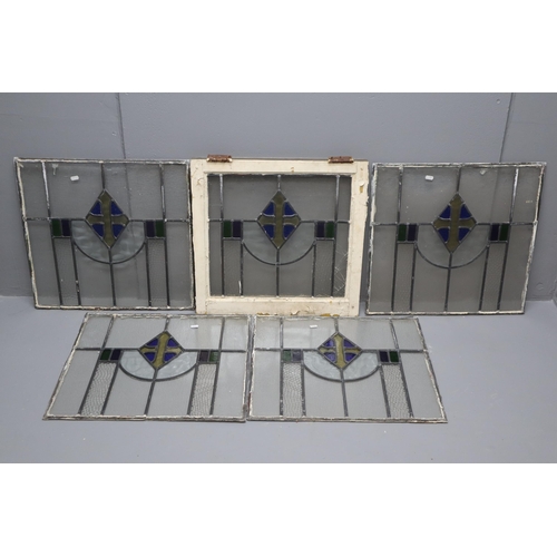 740 - 5 pieces of stained glass (1 in frame) measuring 22