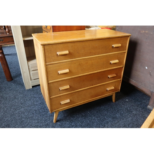 743 - Four drawer mid century light wood chest measuring 35