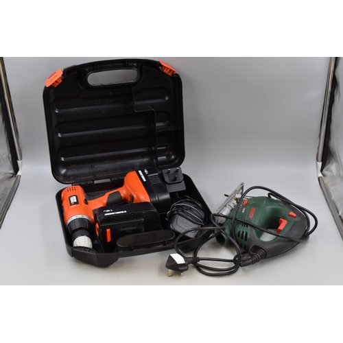 817 - Two Power Tools To Include Bosch PST 650 Jigsaw (Powers On), And Black and Decker 18v Cordless Drill