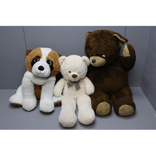 965 - A Selection of Three Large Children's Soft Toys To Include Dog and Two Bears. Tallest Approx 3ft