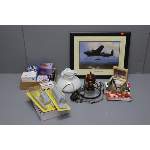 974 - Mixed Lot to Include A Vintage Ceiling Lantern, Framed Lancasters - 97Sqn by Barry Price (18