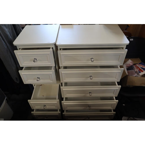 689 - White 5 drawer chest on castors with faux glass handles measures 45