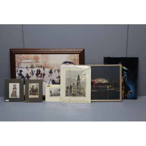 945 - Eight art works to include a framed Queen Mary print 21