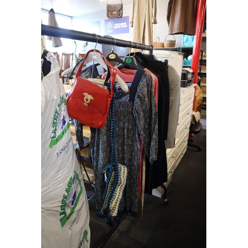 690 - Rail of Mixed Quality Clothing to include Two Mens Suits, Ladies jackets, Ladies Suits, Vintage Adid... 