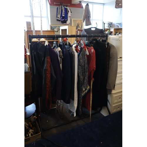 690 - Rail of Mixed Quality Clothing to include Two Mens Suits, Ladies jackets, Ladies Suits, Vintage Adid... 