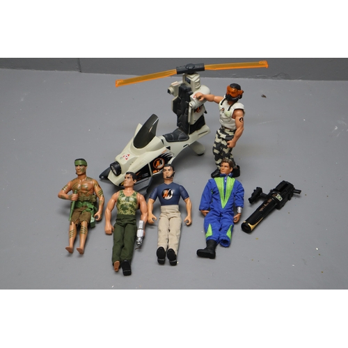 691 - Vintage Rare Action Men Figures, Helicopter and Accessories