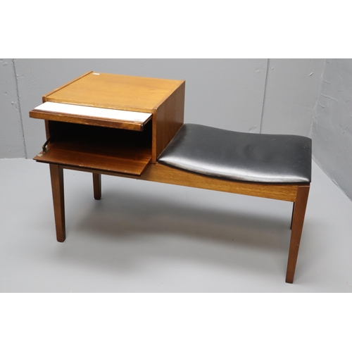 696 - Vintage telephone table with leatherette seat and drawer measures 22