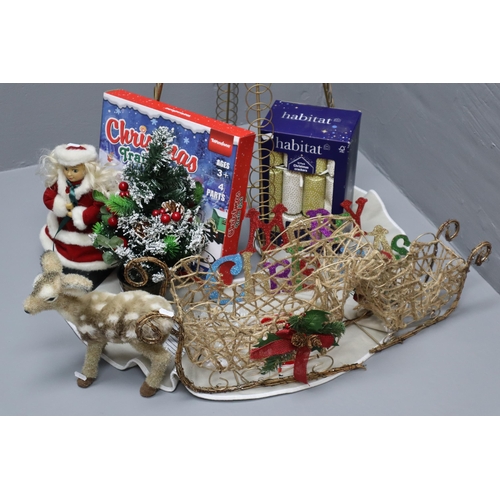 992 - Christmas Decorations to Include Reindeer and Two Sledge Decoration, approx 88 cm in length x 11 cm ... 