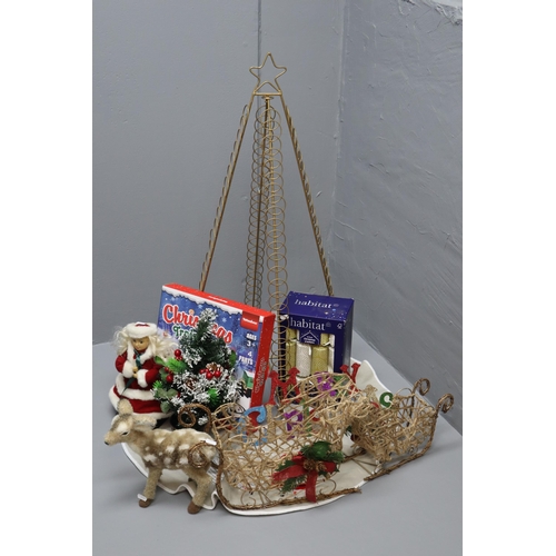 992 - Christmas Decorations to Include Reindeer and Two Sledge Decoration, approx 88 cm in length x 11 cm ... 