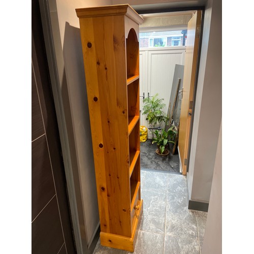 747 - Pine 4 Shelf Storage cabinet with single Drawer and Panelled back (72” x 20”)