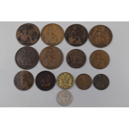 196 - Mixed Collection of Early English Coins to include One penny Pieces, Half penny Pieces a Penny Farth... 